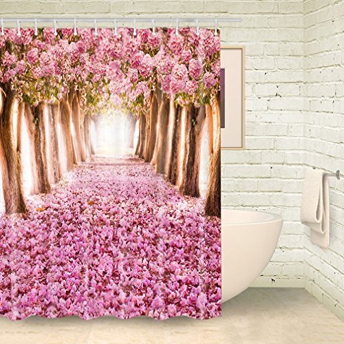 3D 桜 シャワーカーテン バスカーテン 浴室 お風呂カーテン 間仕切り 防カビ 防水 おしゃれ 洗面所 目隠し用 180x180cm ピンク 花柄 風景