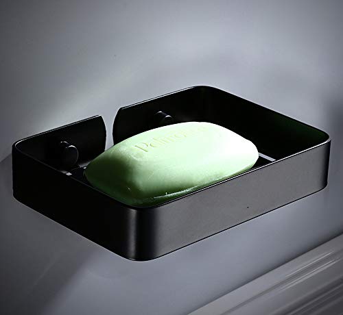 EMORO ソープトレイ 石鹸置き 焼付塗装 黒 ステンレス 穴あけ不要 釘不要 安全 お風呂用 簡単設置