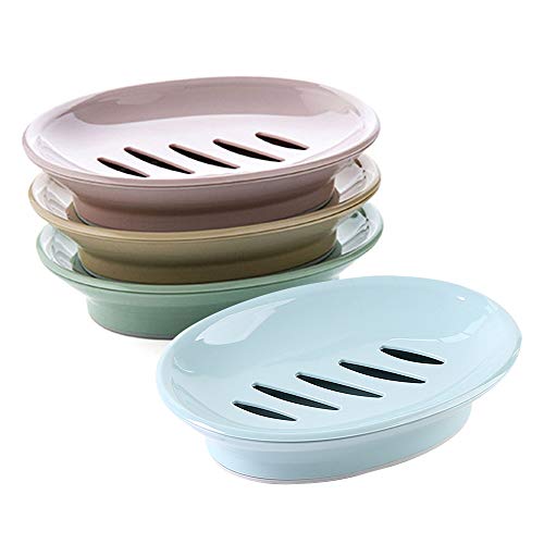 4パック異なる色リムーバブル石鹸水切りプラスチック石鹸ホルダー 浴室用DaKuan石鹸箱容器（ピンク ブルー グリーン カーキ）