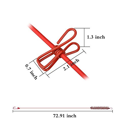 HJ 物干しロープ マルチ機能ハンガー アウトドアハンガー 旅行 キャンプ用ハンガー 伸縮物干し竿 12個クリップ付き (赤い)