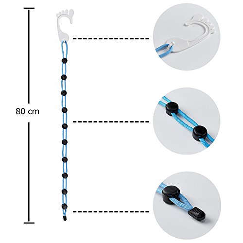 ニヤースさんの店 旅行ポータブル ソックス 乾燥ロープ 調節可能な伸縮性 簡単クリップ 滑り止め 便利な携帯 物干しロープ 2 パック 青