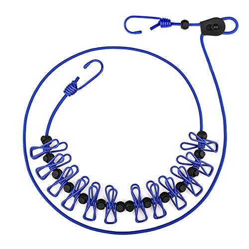 物干しロープ Sotical 弾力洗濯ロープ 12個クリップ付き 防風 伸縮 携帯便利 旅行/キャンプ/裏庭/ベランダなどの室内と室外に最適 梅雨 部屋干し ベランダ 物干し 伸縮物干しロープ(ブルー)