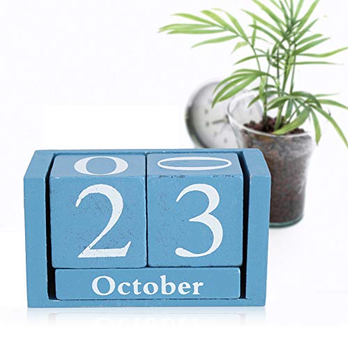 Yosoo 木製 万年カレンダー DIY年プランナーペンホルダー 再利用可能 デスクカレンダーブロック (ブルー, 9.5*4.5*5.2cm)
