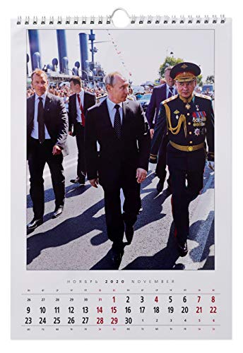 2020年の壁掛けカレンダー ウラジーミル・プーチン 、サイズ23㎝x33.5㎝（英語、ロシア語）