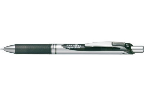 ぺんてる ノック式エナージェル ゲルインキボールペン 0.5mm ニードルチップ 黒インク/本体シルバー [5本セット] BLN75Z-A