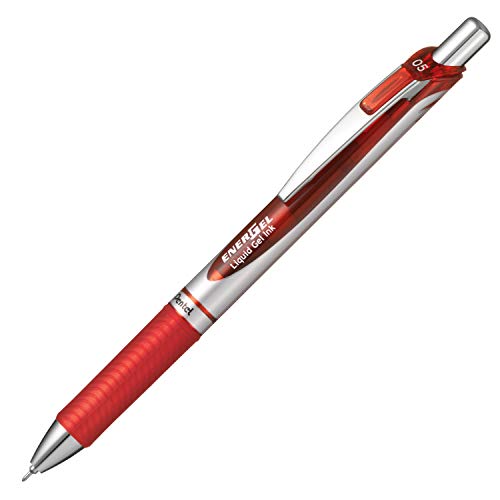 ぺんてる ゲルインキボールペン ノック式エナージェル BLN75Z-B 0.5mm シルバー軸 赤