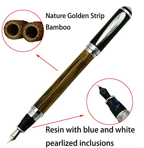 Duke 万年筆 天然金の竹製 中細字 ペンケース付きのビジネス用万年筆の贈り物セット
