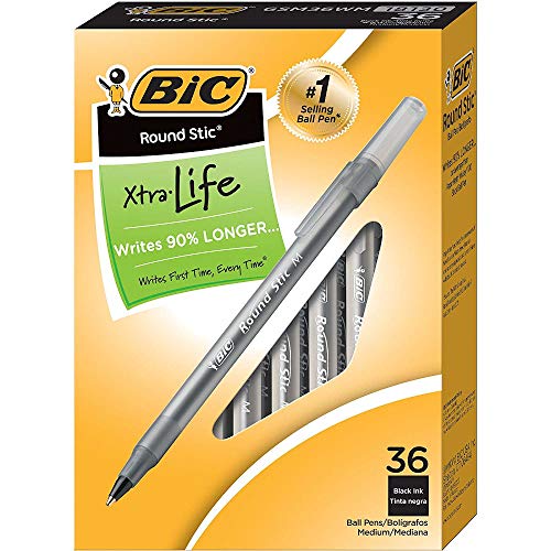 ビック(BIC) 油性ボールペン 1.0mm ラウンドスティック エクストラ ライフ まとめ買いセット (黒, 36本) [並行輸入品]