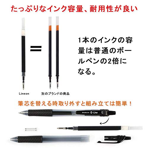 Lineon ジェルボールペン ボールペン ノック 式 ブラック 0.7mm 20ゲル ペン 26替え芯 46パック 速乾 手帳 ノート グラフ スケッチ 事務用 筆記具用