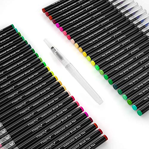 Magicfly 水彩毛筆 カラー筆ペン 48色セット (水性 筆ペン 美術用) 収納ケース付き