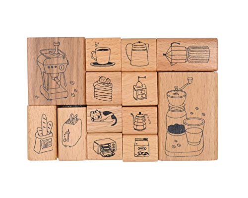 MissOrange『木製ゴム印セット』コーヒー クリエイティブスタンプセット クラフトカード スクラップブッキング 手帳用 13個セット M-10