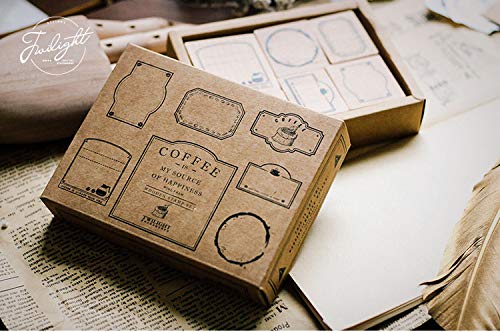 MissOrange『木製ゴム印セット』コーヒー フレームスタンプ クリエイティブスタンプセット クラフトカード スクラップブッキング 手帳用 6個セットM-49