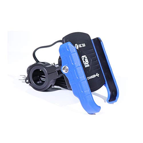 オートバイ 自転車 スマホ ホルダー バイク アクセサリーホルダー 強力固定 GPSナビ 携帯 固定用 スタンド 調整可能&回転式 入力電流12V-25V 防振 揺れ防止 防水 Andriod/iPhone に多機種対応（青い）