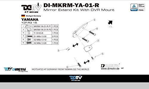 Dimotiv DMV DVRマウントキット右(Mirror Extend Kit with DVR Mount (Right Side)) YAMAHA YZF-R25 / YZF-R3 レッド DI-MKRM-YA-01-R-R