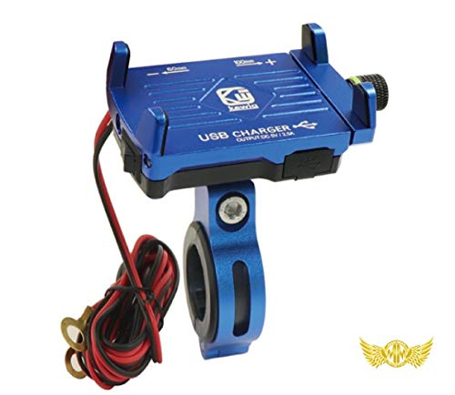 二輪車用 USB付き アルミ製スマホホルダー ブルー MM50-0413-BL