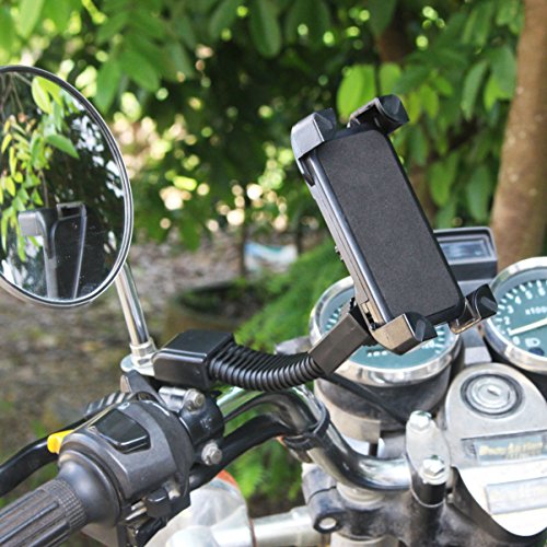 MyArmor バイク/スクーター バックミラー用 スマートフォンホルダー バイクホルダー アーム付き マルチバーホルダー不要！360度回転 3.5～6インチスマホ/タブレット/GPS対応 一年保証付（ブラック） (バイクホルダー)