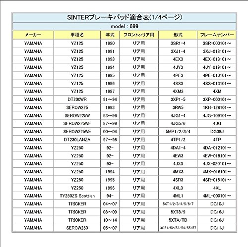 シンター(SINTER)バイク用ブレーキパッド699 リア用 : ヤマハ/スズキ/カワサキ 72-699-080-0