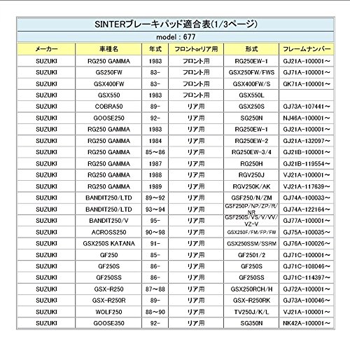 シンター(SINTER)バイク用ブレーキパッド677 フロント用 : スズキ リア用 : スズキ 72-677-080-0