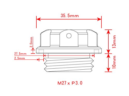 ポッシュ (POSH) マシンドオイルフィラーキャップ M27×P3.0 レッド 500007-02