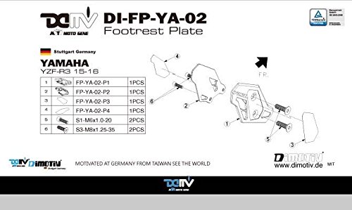 Dimotiv DMV フットレストプレート(Footrest Plate)YAMAHA YZF-R25 / YZF-R3 チタン DI-FP-YA-02-T