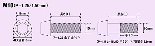 ポッシュ(POSH) テーパーキャップボルト ステンレス P1.25 ブラック 2個入 M10X50 911050-T9