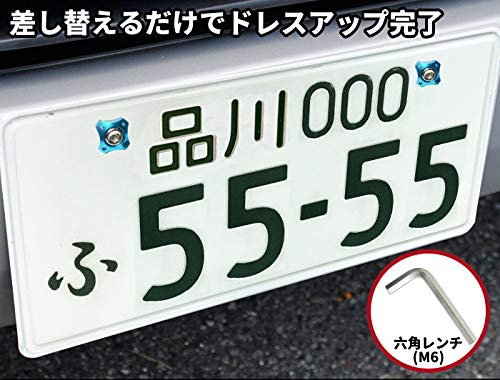 【COTRAX】 ナンバーボルト 軽量 アルミ 製 ナンバープレート ボルト ワッシャー + ステンレス M6 ネジ バイク 自動車 な汎用パーツ X タイプ 2個セット(スカイブルー)