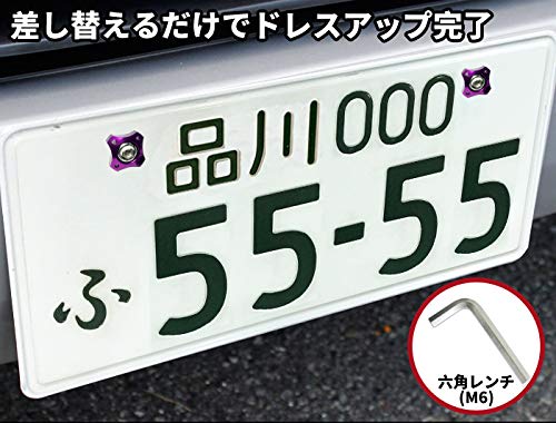 【COTRAX】 ナンバーボルト 軽量 アルミ 製 ナンバープレート ボルト ワッシャー + ステンレス M6 ネジ バイク 自動車 な汎用パーツ X タイプ 2個セット(パープル)