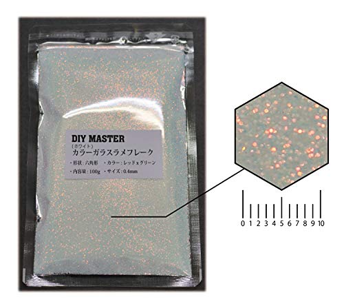 DIY MASTER ガラスラメフレーク (偏光) レッドxグリーン(ホワイト) 0.4mm 100g