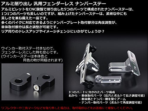 EALE フェンダーレス ナンバーステー アルミ CNC 削り出し 汎用 (ライセンスランプ ウインカーステー付き) ブラック