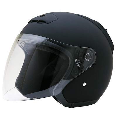 オープンフェイス ZHS-69 シールド付 ジェットヘルメット マットブラック (マットブラック, L)
