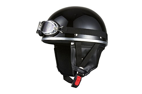 バイクパーツセンター バイクヘルメット ハーフ 半帽 ゴーグル付 ブラック 7401 FREE (頭囲 57cm~59cm未満)