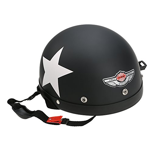 KKmoon バイクヘルメット ハーフオープンフェイス ゴーグル+バイザー+耳あて付き (黒)