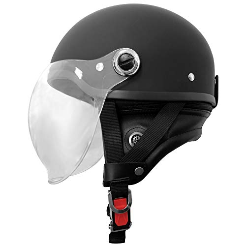 バイクヘルメット ジェット バブルシールド付きハーフヘルメット ブラウン s-63FREE (頭囲 57cm~60cm未満) (BLACK)