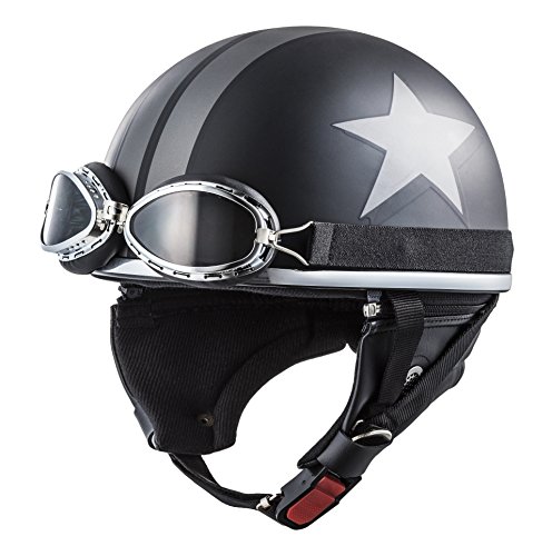CEPTOO (セプトゥー) バイクヘルメット ハーフ マットブラックブラックスター フリーサイズ XVR-2