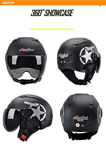 GOHAN(ゴハン） バイクヘルメット ハーフヘルメット インナーシールド付き 多色選択可能 フリーサイズ 人気バイクヘルメット メンズ レディース (四季タイプ　ブラック)