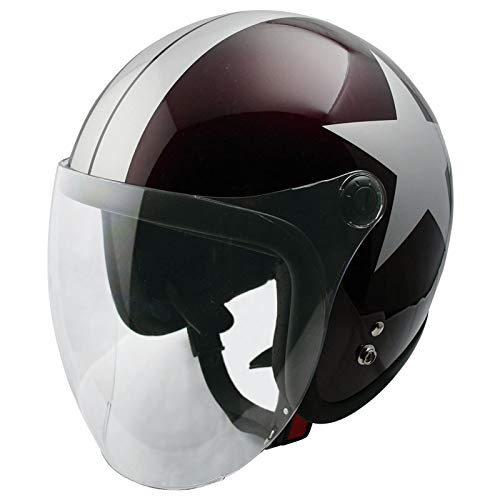 TNK工業 JL-65SR スモールJETヘルメット シールド付 レッドビーン/シルバー/スター FREEサイズ（58-59㎝） 51266