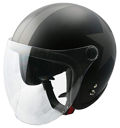 TNK工業 JL-65SR スモールJETヘルメット シールド付 ハーフマットブラック/ガンメタ/スター FREEサイズ（58-59㎝） 51267