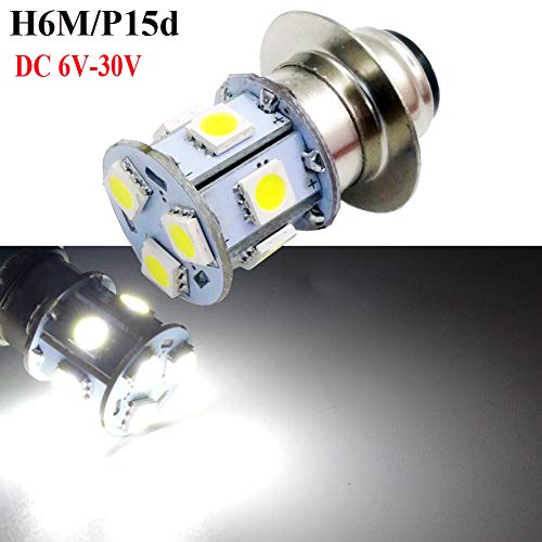 Ruiandsion H6M P15D LED電球6-30V 5050 9SMD LED交換用電球、オートバイヘッドライトフォグランプ、6000Kホワイト（1パック）