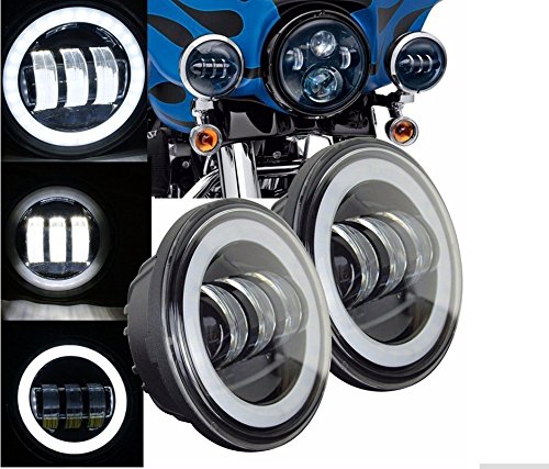 VOSICKY(ボスキー) Harley Davidson ハーレーダビッドソン オートバイク 汎用 改装 用 LED フォグランプ 補助ライト イカリング 付き4.5インチ DC 12V/24V 30W 高輝度 IP67高防水 低消耗 ２個セット （ ブラック ） 送料無料 一年保証付き