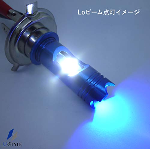 【U-Style】バイク用 LED ヘッドライト H4 HI LO 8W 6000K BLUE DRL BP-003