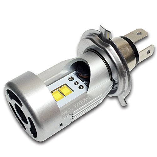 e-auto fun M4 M4プラス DC12Vバイク用 LED ヘッドライト H4Hi/Lo切り替えタイプ バイクライト ホワイト6500K 25W/2800LM シルバー Flip chip 2枚 搭載 1年保証付き 1灯式用 車検適合