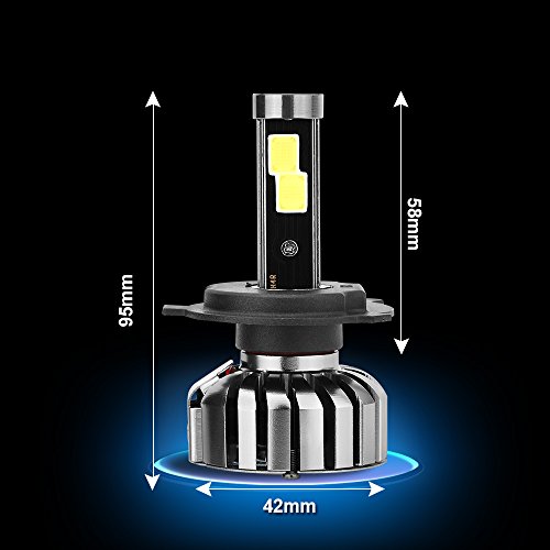 ROADSUN 車検対応 LEDヘッドライト バルブ H4 Hi/Lo 高輝度 COBチップ 8000LM 80W 6000K 静音ファン付き 12/24V兼用 一体型 1年保証 (ホウイト 2個セット)