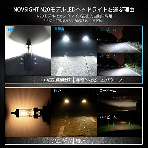 NOVSIGHT 車/バイク用 LEDヘッドライト 6500K H4hi/lo 2年保証 2個セット