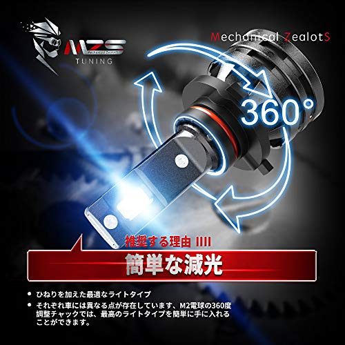 MZS 小型 9005 LED ヘッドライト バルブ 10000LM 6500K 白光 CREE チップ 一体型セット 360度調整ビーム