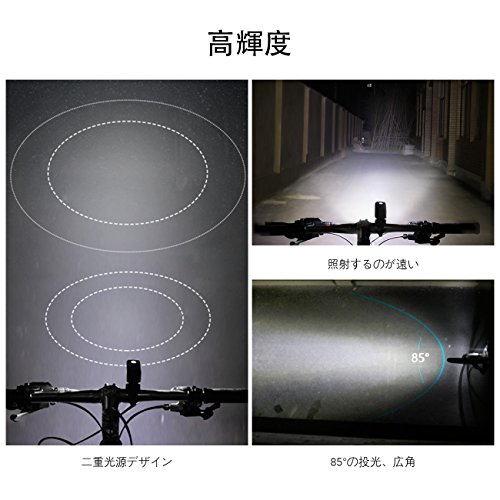 WHEEL UP自転車ライト　600ルーメン超高輝度 LEDバイク前照灯　USB充電式 防水 ハンドル取り付け 着脱簡単　2500mAhリチウム電池　懐中電灯 多機能ヘッドライト