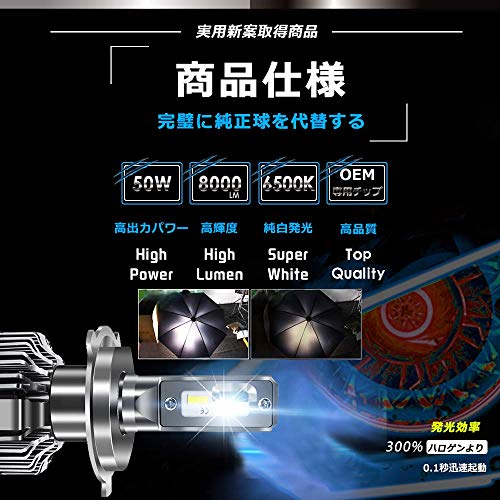 【3年保証&最強カットライン】BORDAN H4 led ヘッドライト Hi/Lo 新車検対応 車/バイク用 16000LM(8000LM*2) 50W(25W*2) PHILIPS ZESチ ップより明るく高輝度 新開発VLチップ 12V車対応(ハイブリッド車・EV車対応) ホワイト 6500K 日本語取説&3年保証書付き 2個入 - V8H4