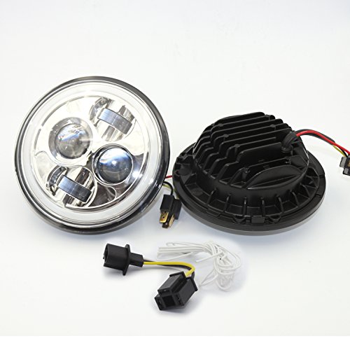 LED ヘッドライト Harley Jeep JKラングラー用 新型 7インチ Hi/Lo DRL機能 イカリング付き 高輝度 ハーレーバイクヘッドランプ 1個 10-100V シルバー 【一年保証付き】