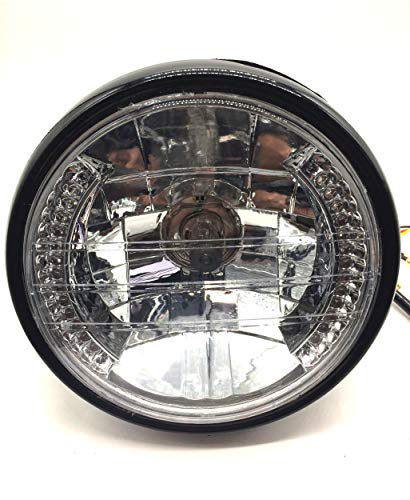 バイク用 汎用 マルチ リフレクター ヘッドライト レンズ径 145mm LED ウインカー 付き デイライト H4 バルブ 社外品 ドレスアップ カスタム パーツ