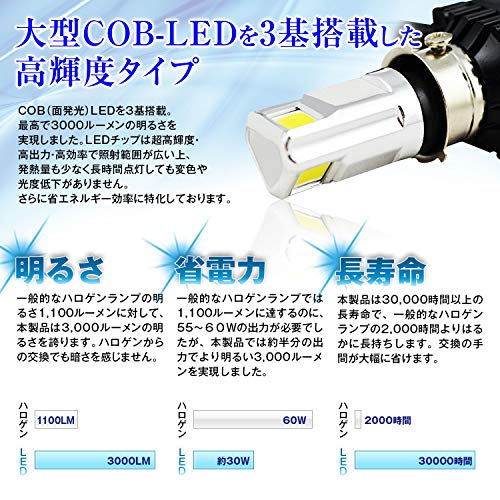 LEDヘッドライト バイク用 バイク H4 H6 PH7 PH8 対応 直流 交流 兼用 DC AC 9-18V 30W COB 3面発光 6000k 3000LM Hi/Lo切替 冷却ファン 防水 IP65 取付簡単 LB7B2-H2