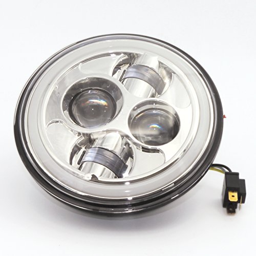 LED ヘッドライト Harley Jeep JKラングラー用 新型 7インチ Hi/Lo DRL機能 イカリング付き 高輝度 ハーレーバイクヘッドランプ 1個 10-100V シルバー 【一年保証付き】